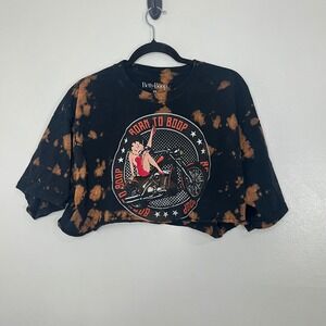 Betty Boop Motorcycle Born to Boop Cropped T Shirt XL Black Bleached Graphic Tee